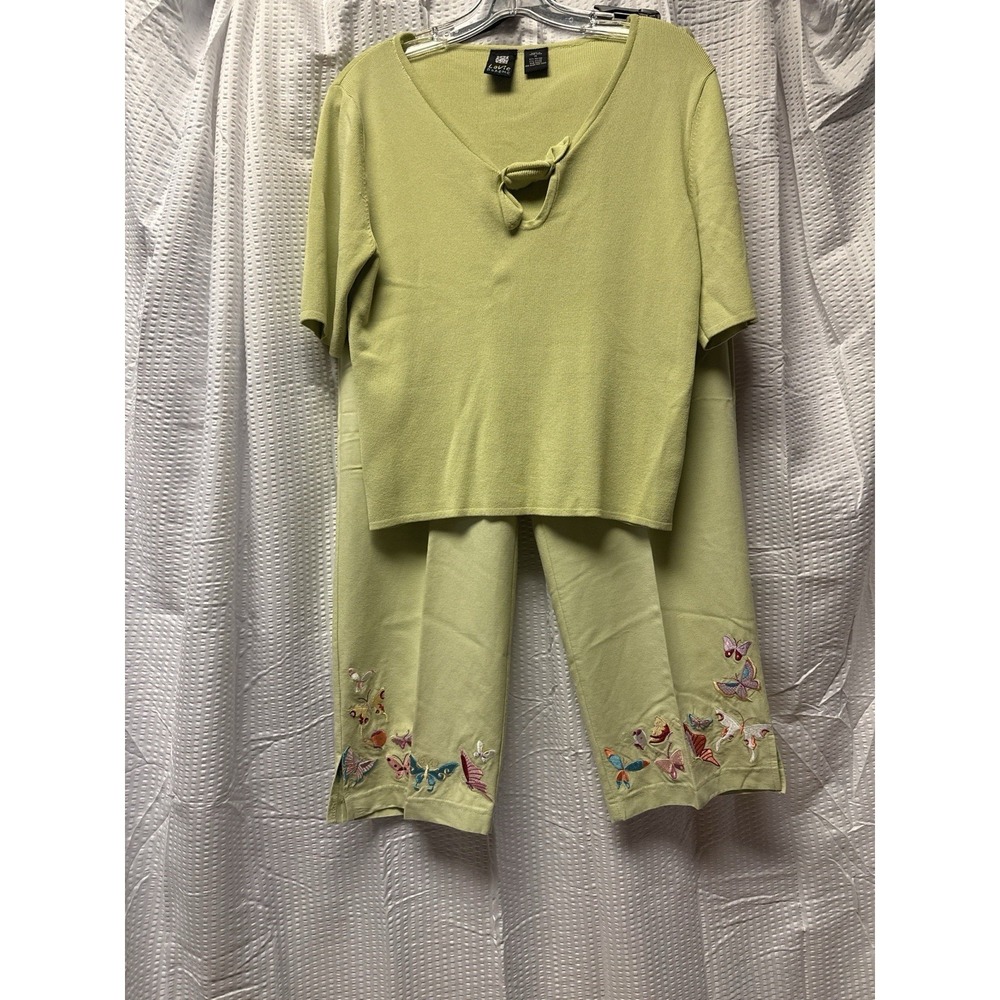 Lavie Boheme Lounge Travel 2p set Women's Medium Green Butterfly Embroidered Y2K